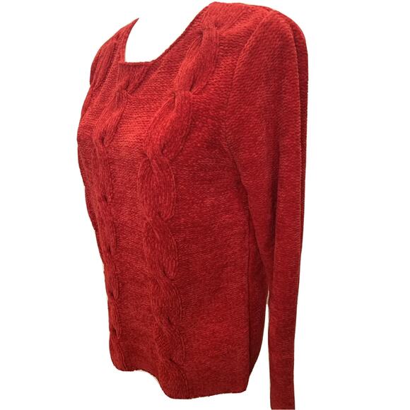 Women’s Red Cable Knit Sz Small Soft Chenille Sweater Pullover By Karen Scott - Picture 4 of 6